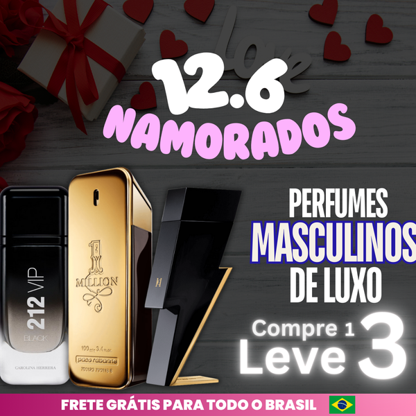 Kit 3 Perfumes Masculinos - 1 Million, 212 VIP Black e CH Bad Boy (100ml) - Promoção Namorados